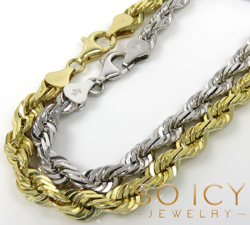 14k yellow or white gold solid diamond cut rope bracelet 8.50 inch 5mm