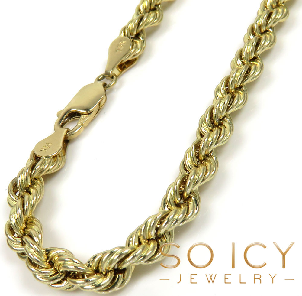 14k yellow gold hollow rope bracelet 7.75 inches 5mm
