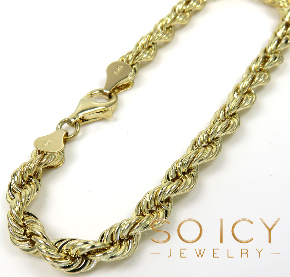 14k yellow gold hollow rope bracelet 8.50 inches 5mm