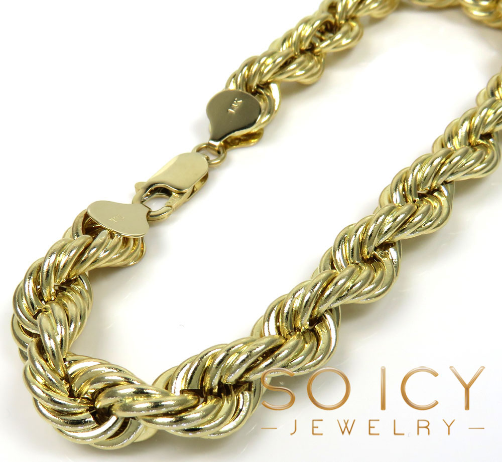 14k yellow gold xl hollow rope bracelet 8.50 inches 8.50mm