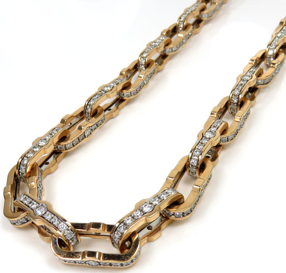 Baraka 18k two tone gold diamond prive collection cable chain 24 inch 19.40ct