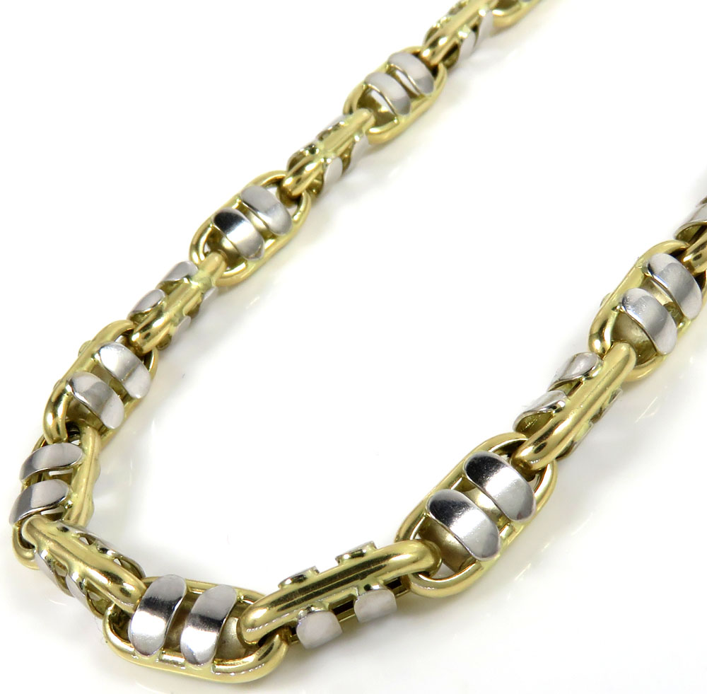 14k two tone gold fancy anchor link chain 24-30 inch 6mm