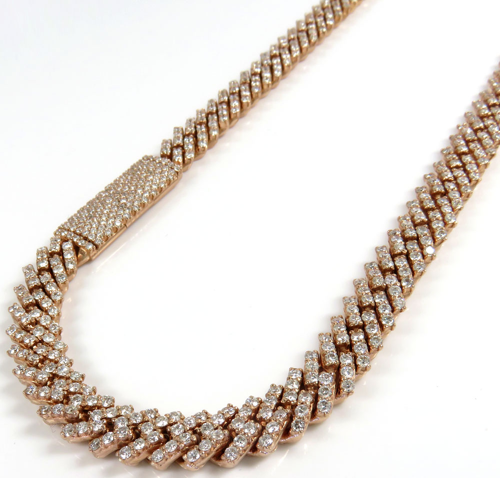 14k yellow white or rose gold diamond miami tight link chain 18-30