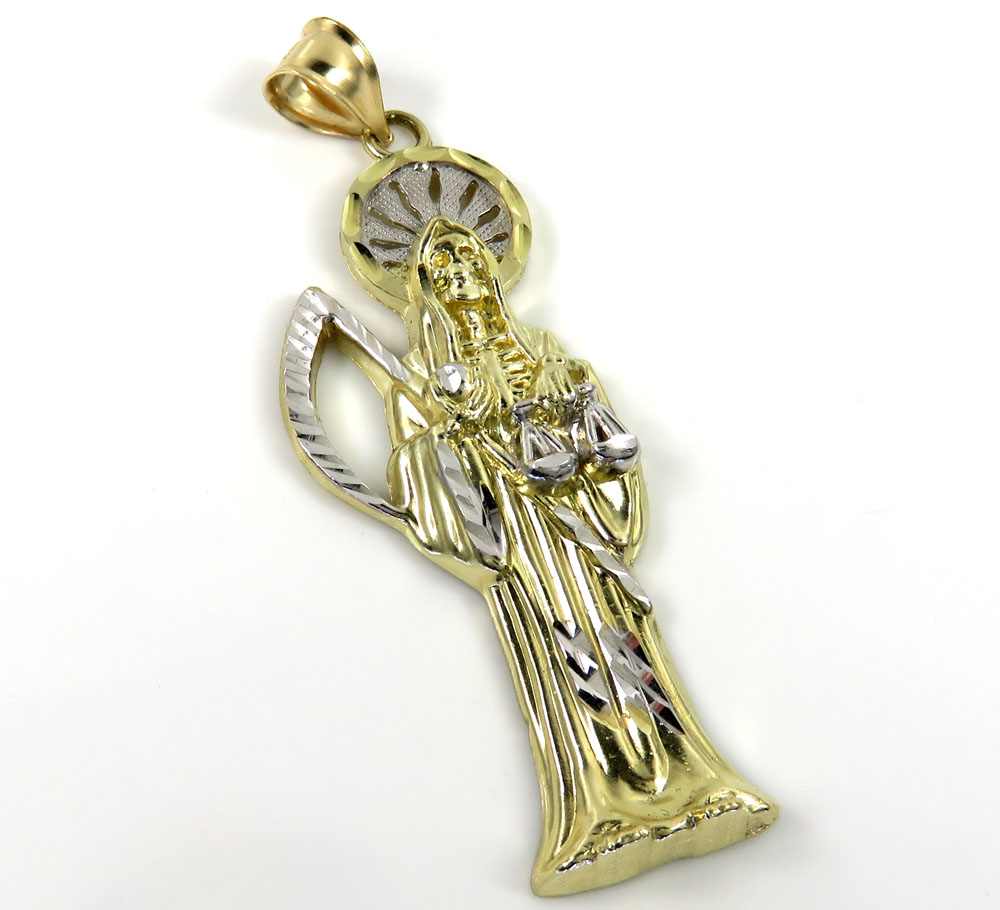 10k two tone gold halo large grim reaper pendant 