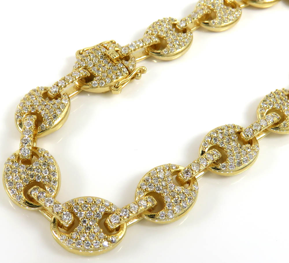 14k yellow white or rose gold diamond gucci puff link bracelet 8