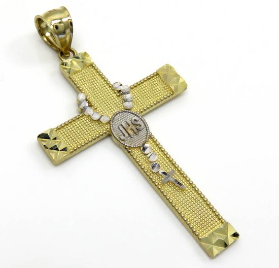 14k two tone large rosary jhs cross