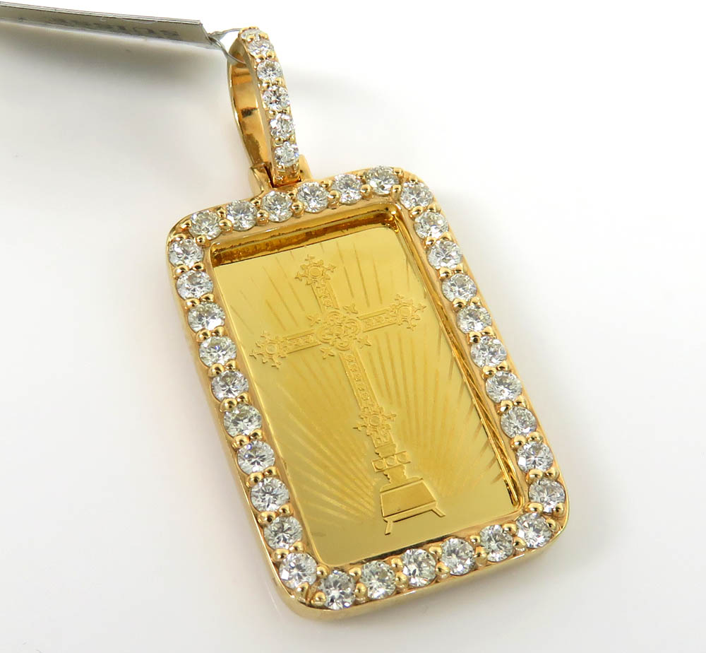 10k yellow gold diamond frame with 24k gold cross bar pendant 1.18ct