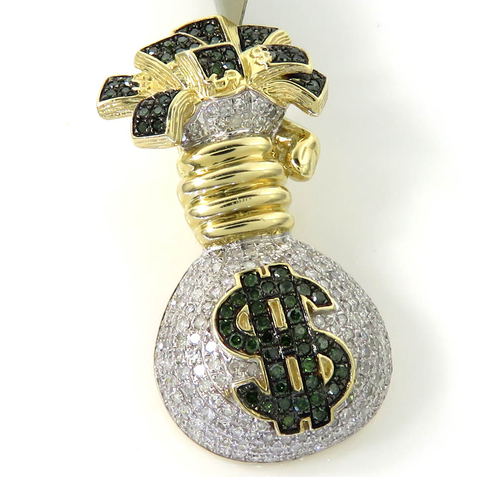 Details about   Genuine Diamonds Money Bag Pendant Dollar Sign Charm 10K Rose Gold Finish 2.25''