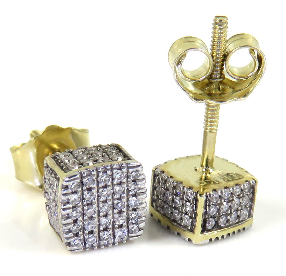 10k yellow gold 5x5 diamond cube earrings 0.21ct