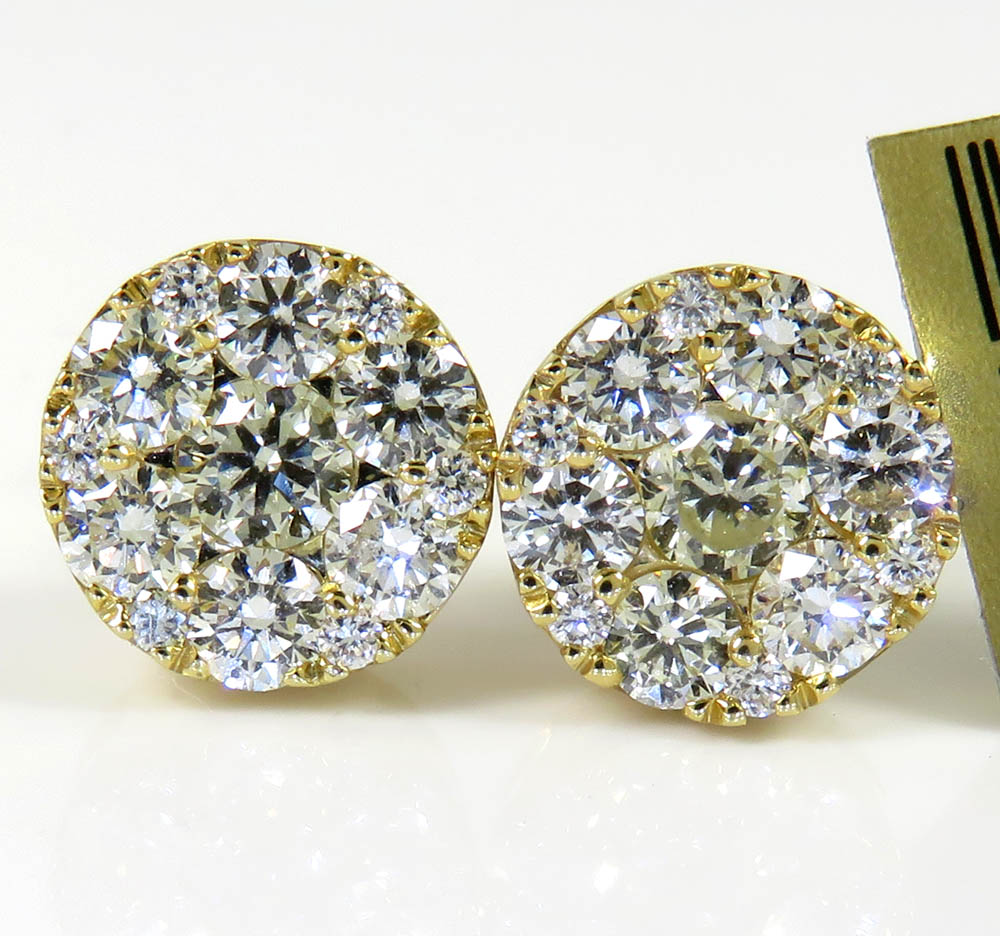 10k yellow gold round frame 26 diamond cluster 9mm earrings 1.55ct