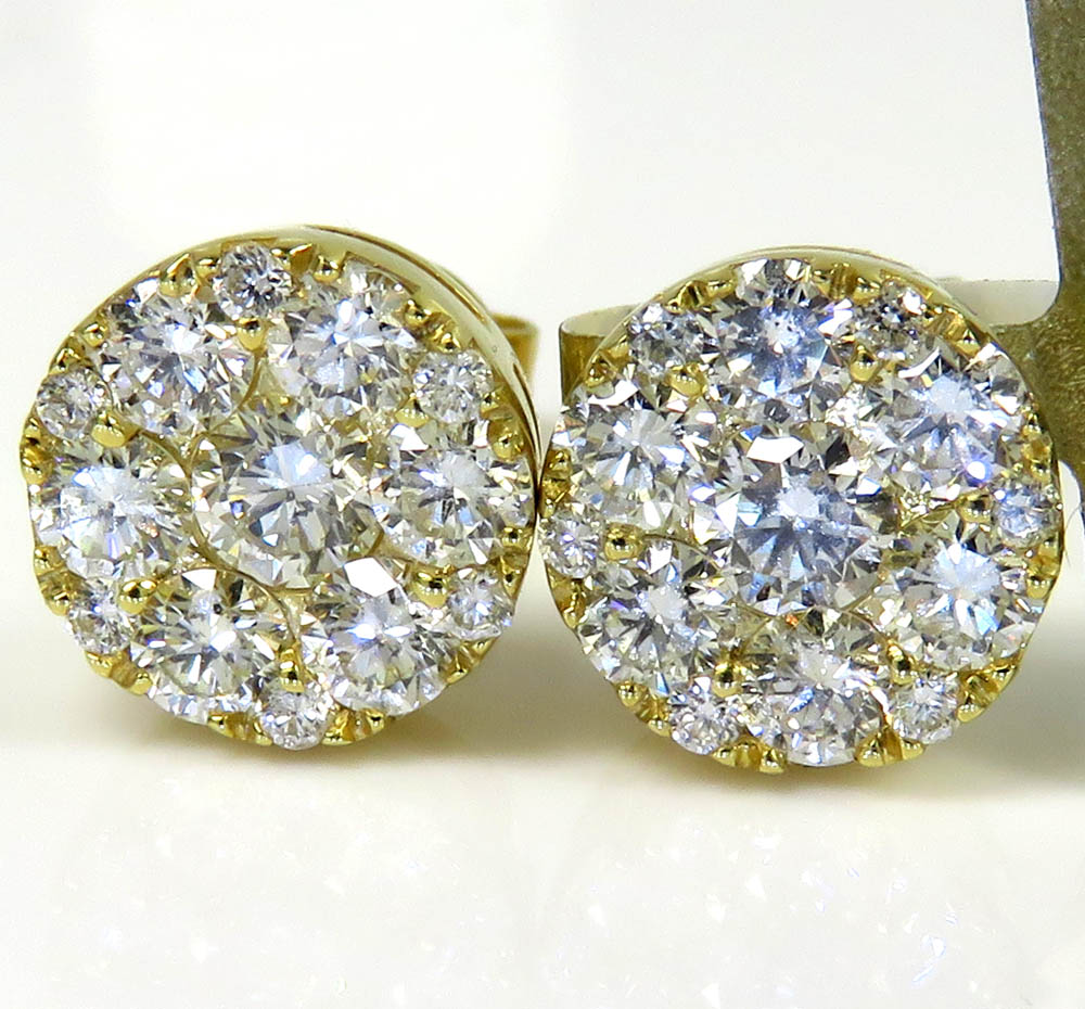 10k yellow gold round frame 26 diamond cluster 8mm earrings 1.10ct