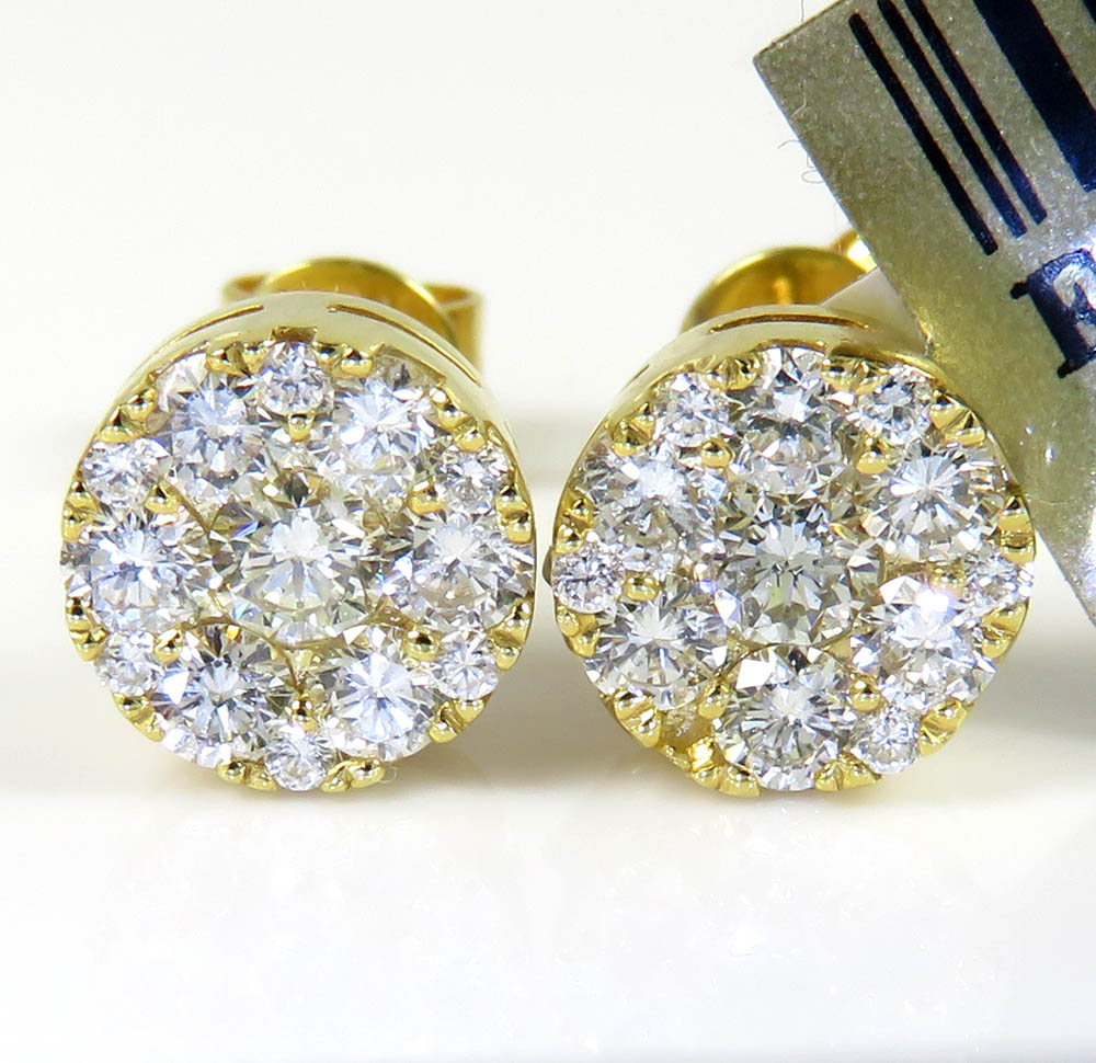 10k yellow gold round frame 26 diamond cluster 7mm earrings 0.77ct