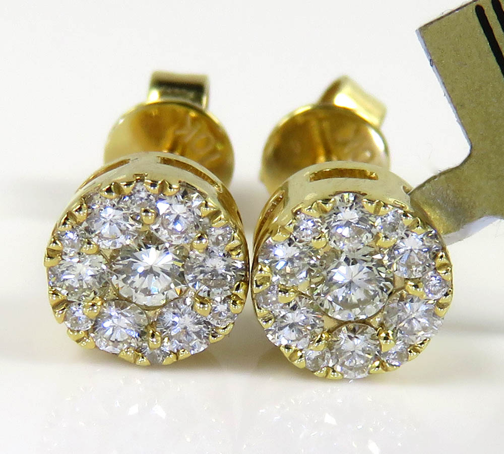 10k yellow gold round frame 26 diamond cluster 6mm earrings 0.45ct