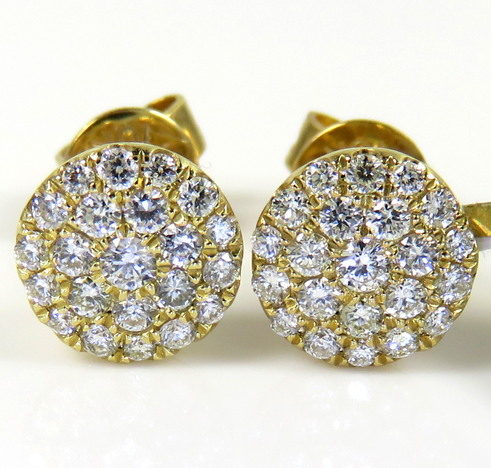 10k Yellow Gold Round Diamond 6.50mm Cluster Earrings 0.28ct