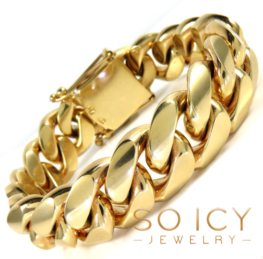 14k yellow gold solid xl miami bracelet 8.50 inches 18mm