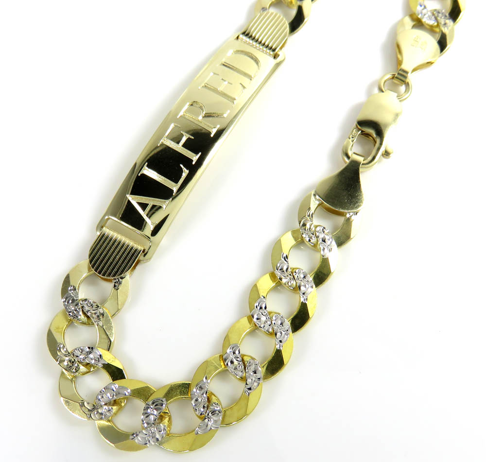 10k two tone diamond cut id bracelet 9 inch 10mm 