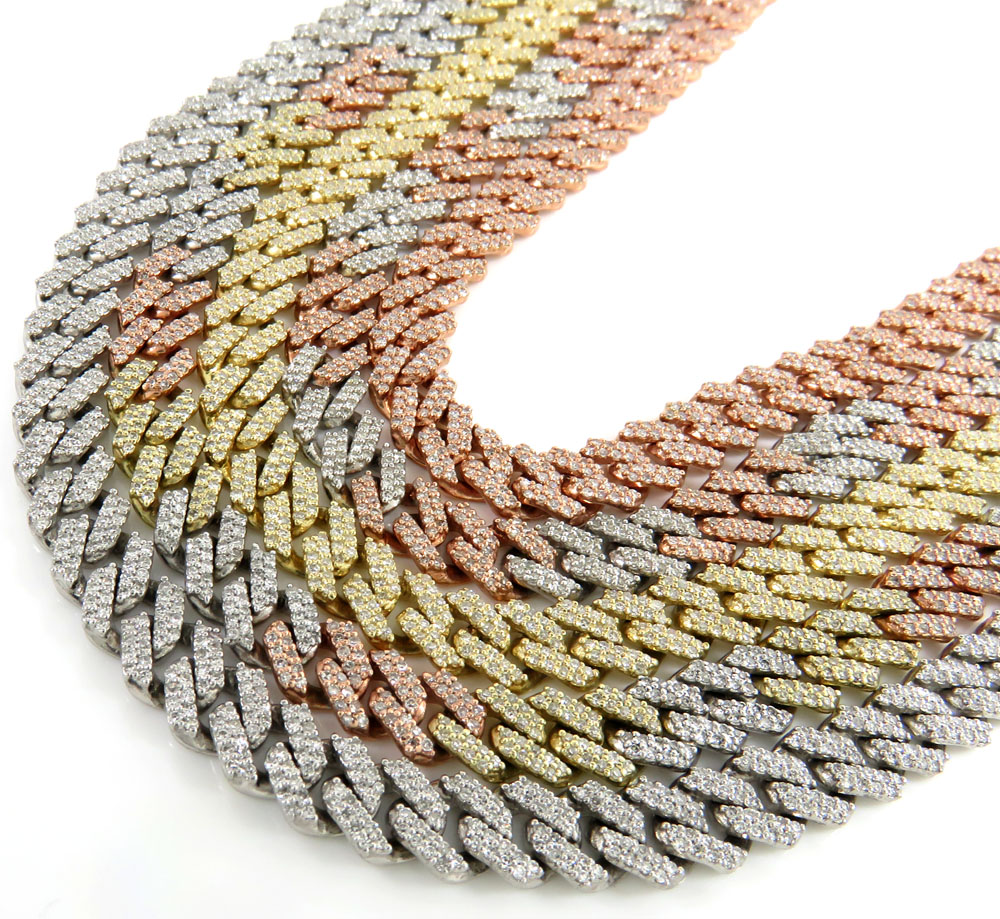 14k solid gold diamond miami tight link chain 20-24