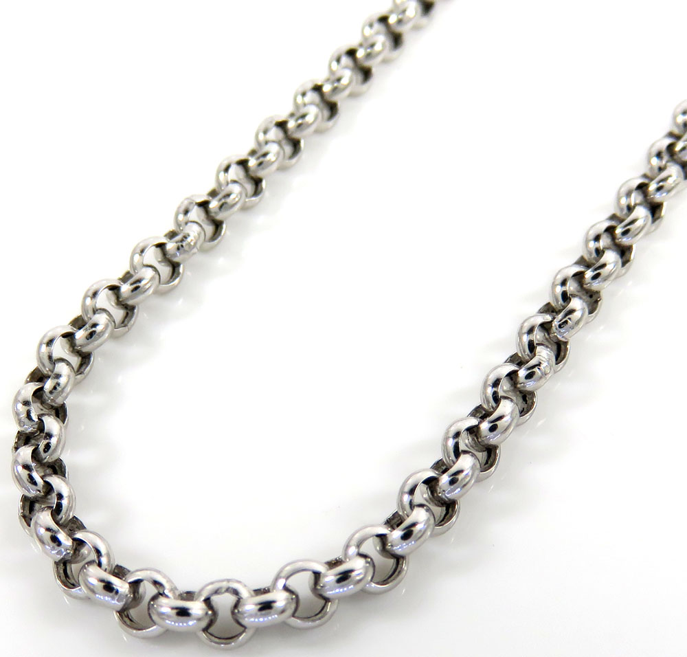 14k white gold hollow rolo link chain 16-22 inch 3.20mm 