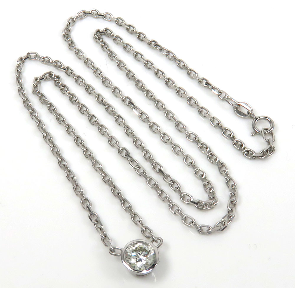 14k white gold bezel diamond cable link necklace 16-22