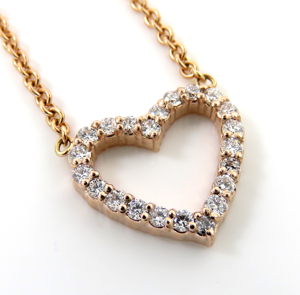 14k rose yellow or white gold diamond heart pendant 16-22