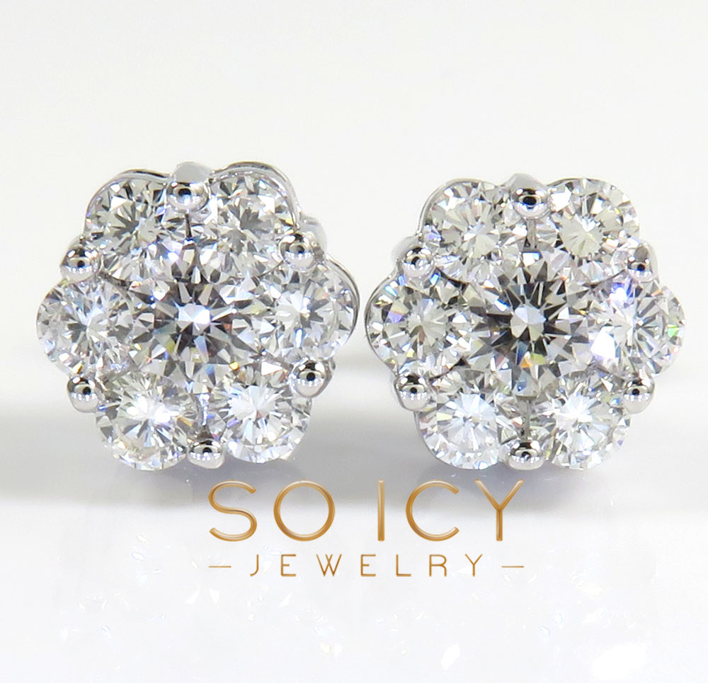 9mm 14k yellow white or rose gold 25 pointer center diamond invisible cluster earrings 1.75ct