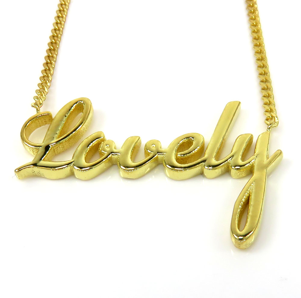 10k yellow gold solid custom made name plate with chain 16-24