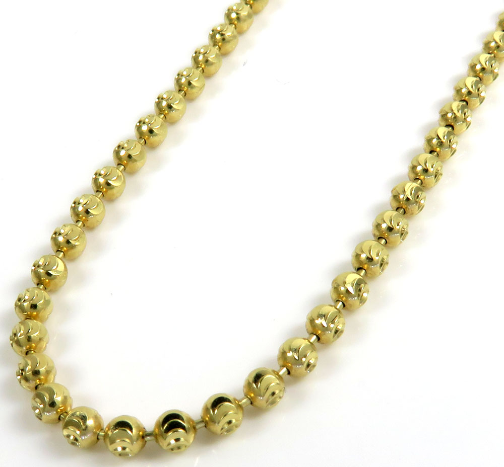 10k yellow gold moon cut bead link chain 20-26 inch 2.50mm