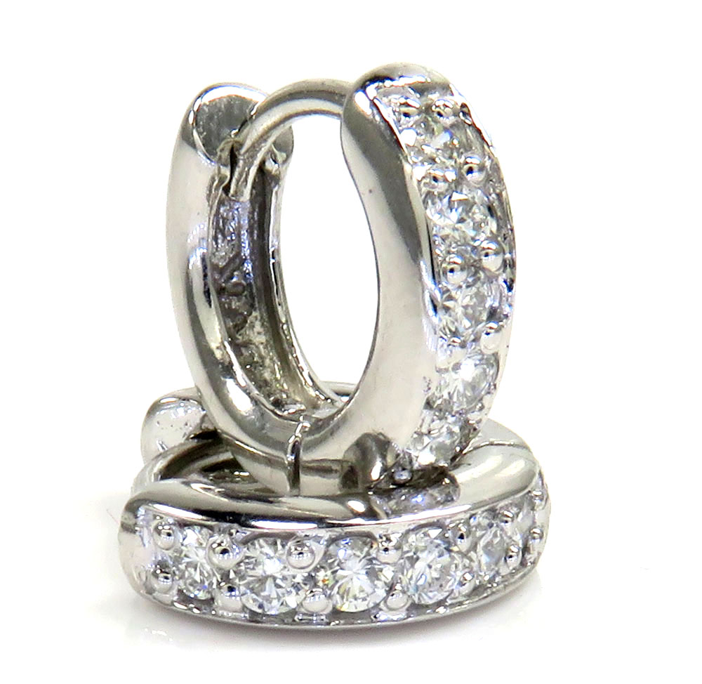 14k white gold small diamond huggie hoops 0.40ct