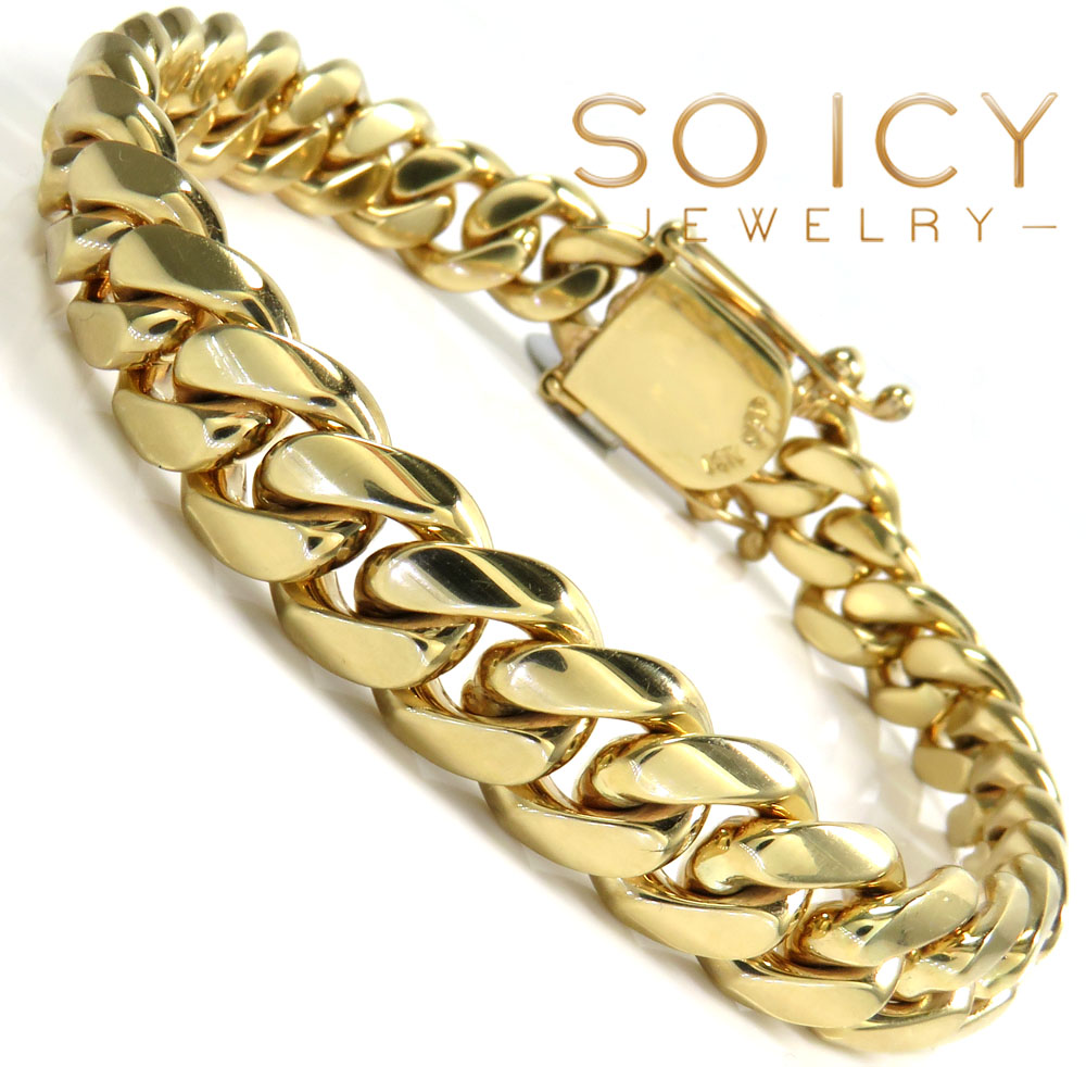 14k yellow gold solid thick miami bracelet 8.25 inches 10.50mm
