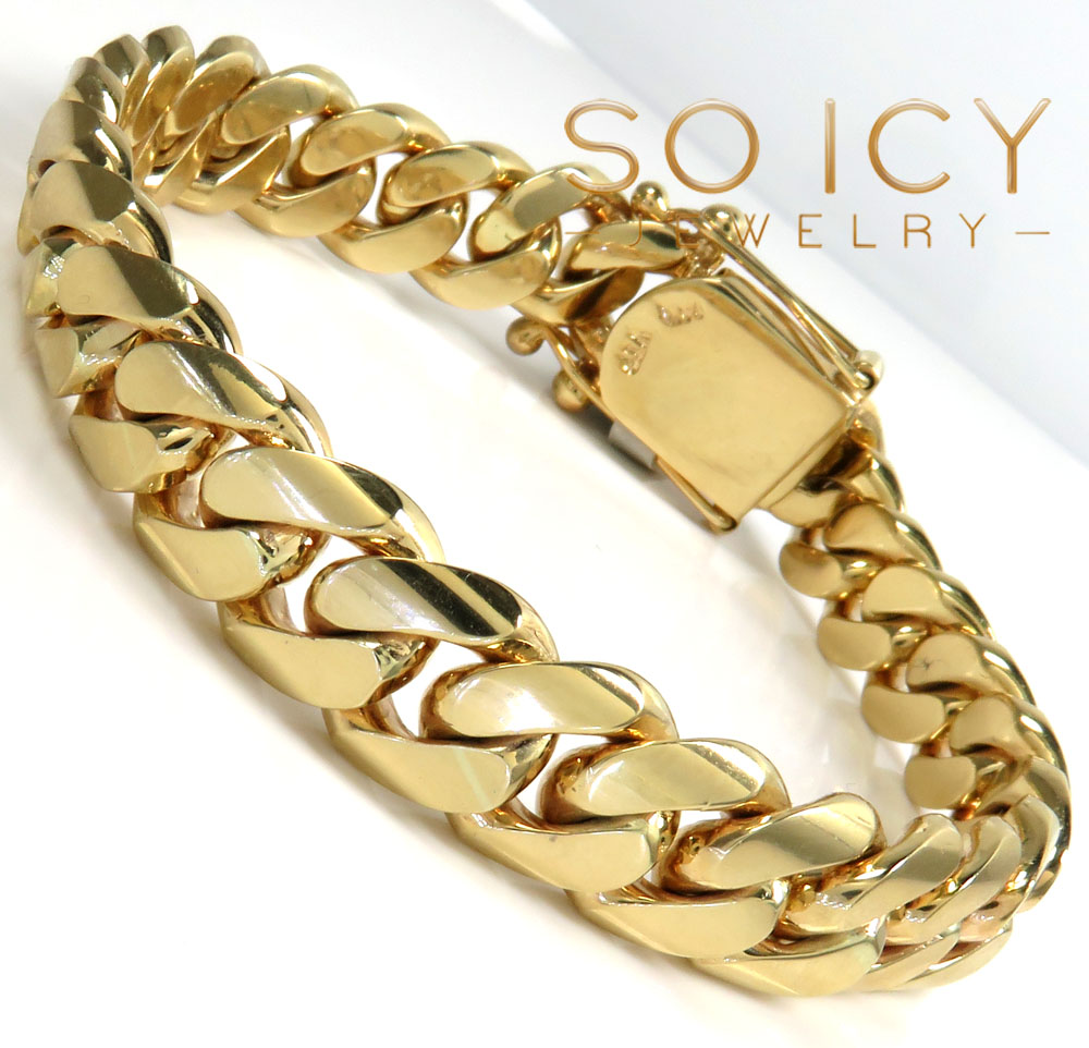 14k yellow gold solid thick miami bracelet 8.25