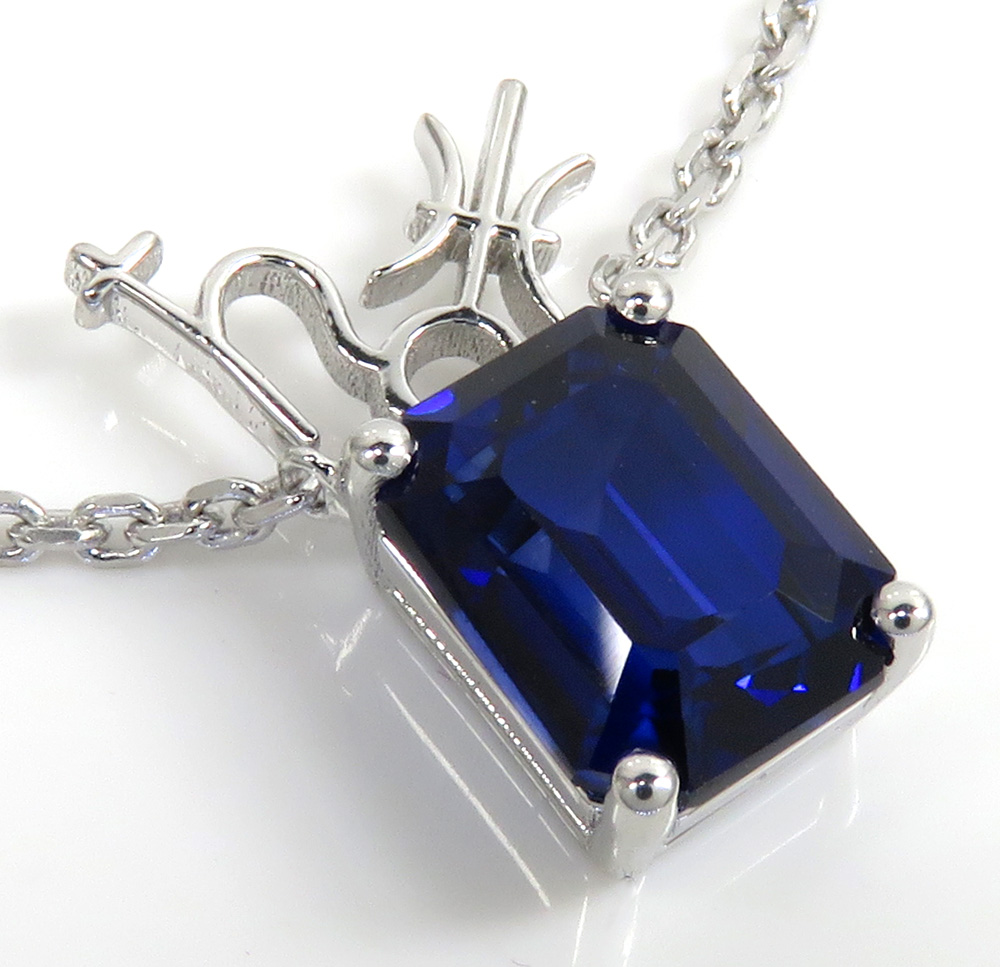 .925 sterling silver octagon cut blue sapphire cable link necklace 16-22