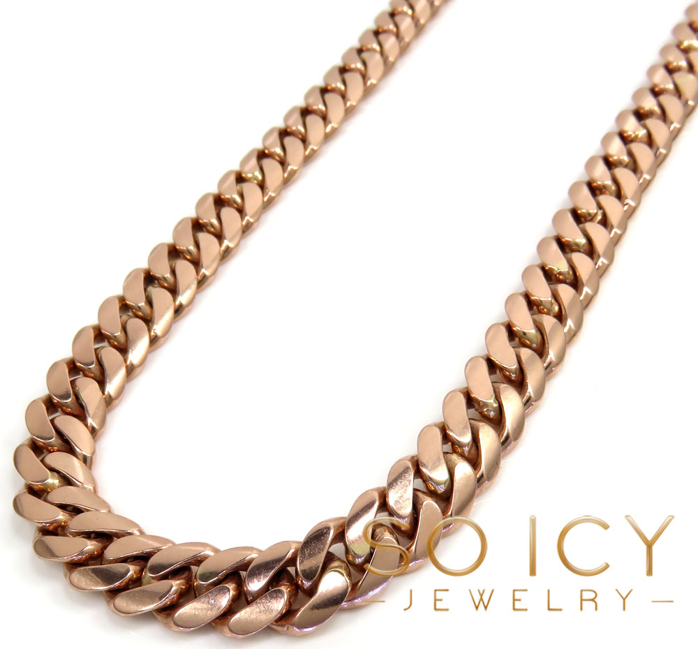 10k rose gold solid thick miami chain 16-30 inch 8mm