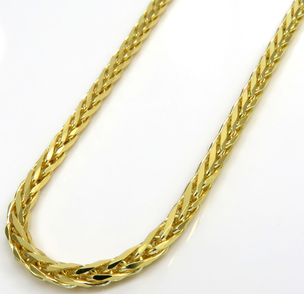 14k yellow gold skinny solid wheat chain 20-24
