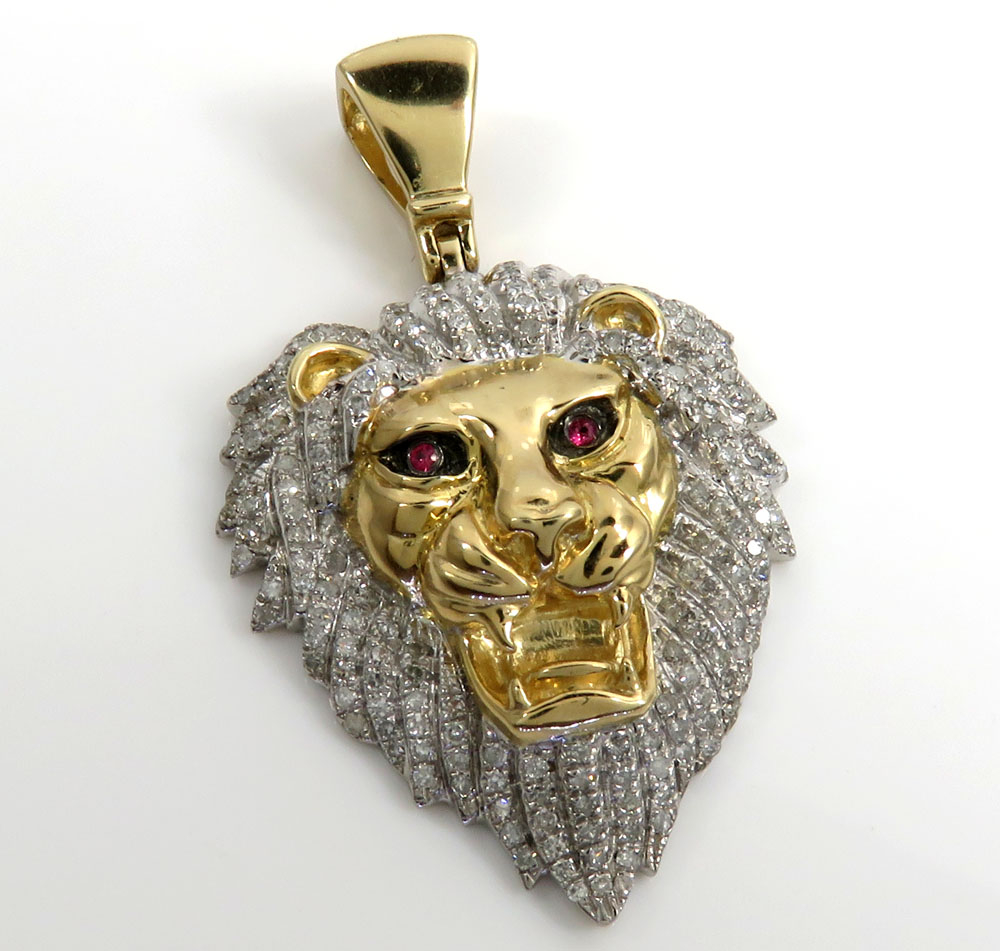 10k yellow gold large diamond lion pendant 1.08ct