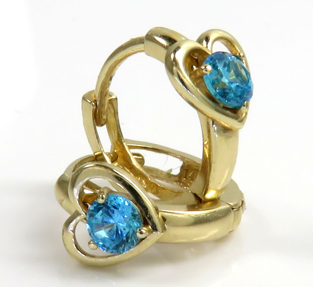 14k yellow gold kids aquamarine heart earrings 0.20ct
