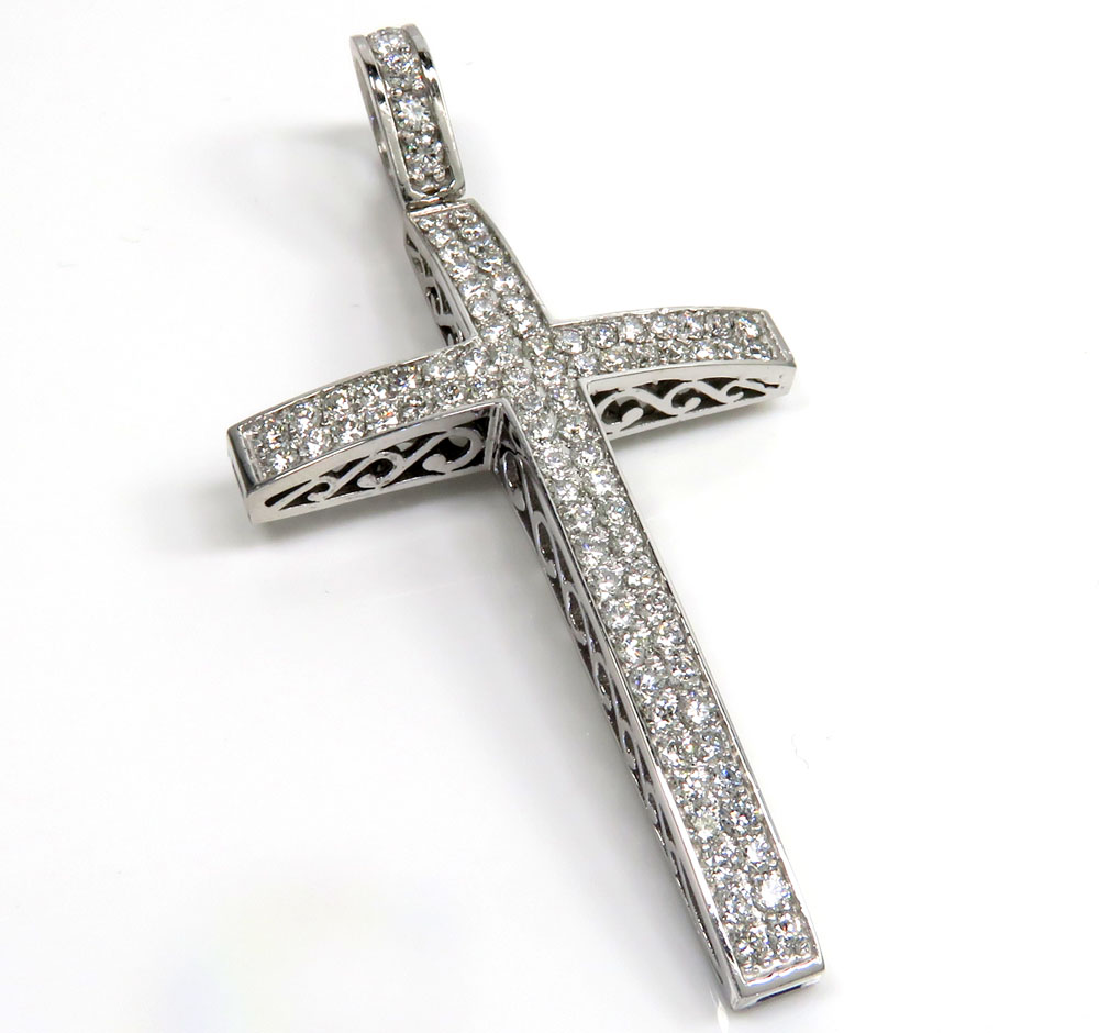 14k white yellow or rose gold 2x2 solid diamond cross 3.00ct