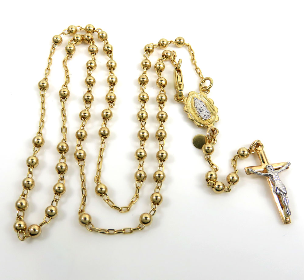 10k yellow gold smooth bead womens/kids rosary chain 17