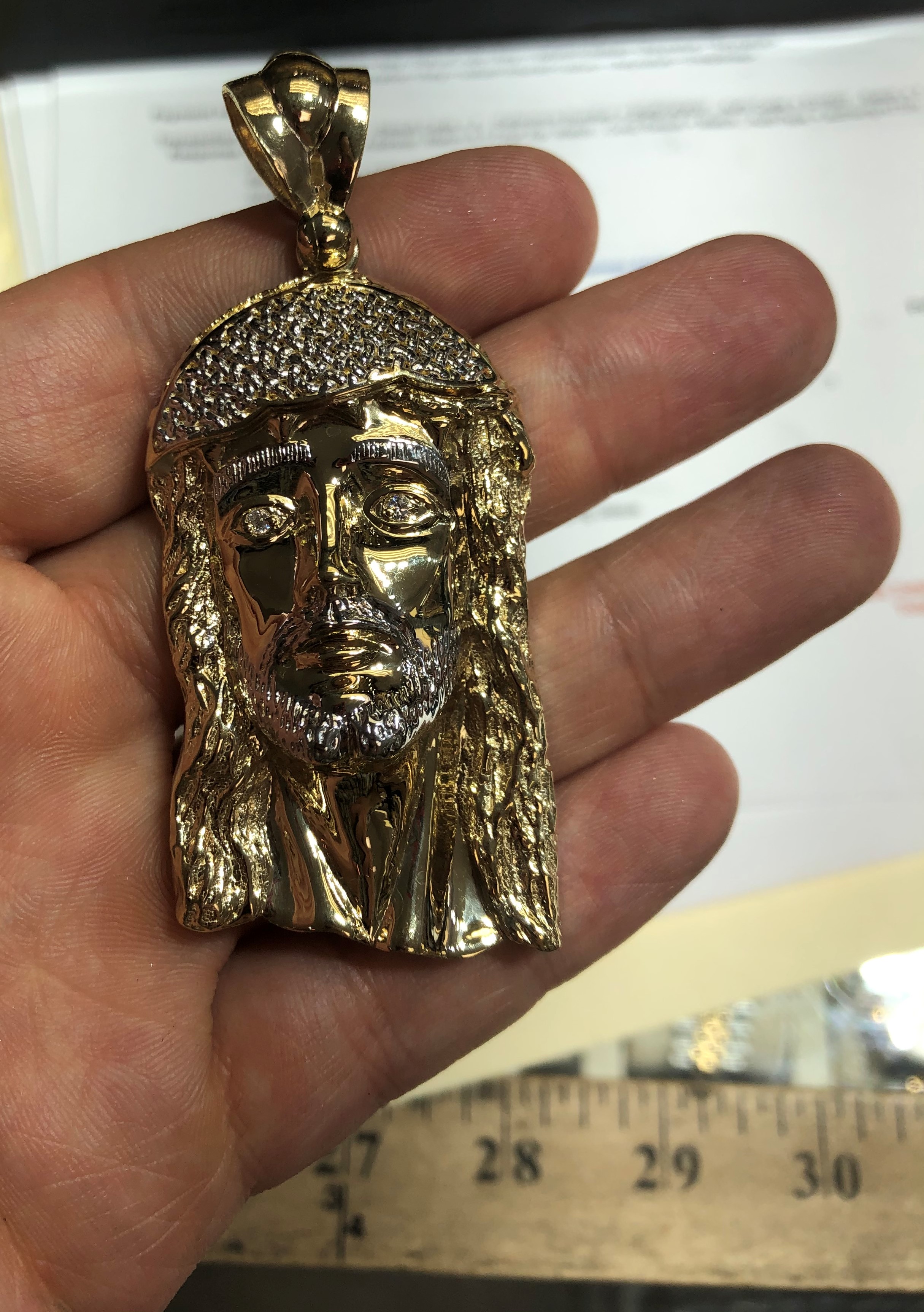 10K Yellow Gold Diamond Small Mini Jesus Face Pendant 0.95" Pave Charm 1/3 CT. - JFL Diamonds & Timepieces