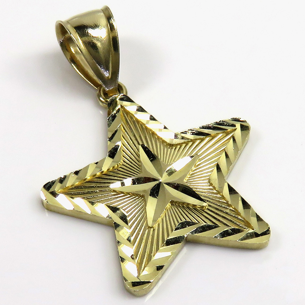 14k yellow gold diamond cut star pendant