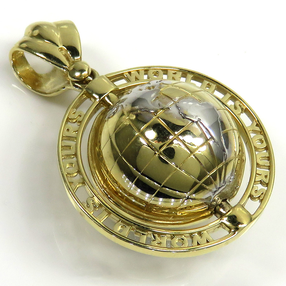 14k yellow gold the world is yours spinning globe small pendant 
