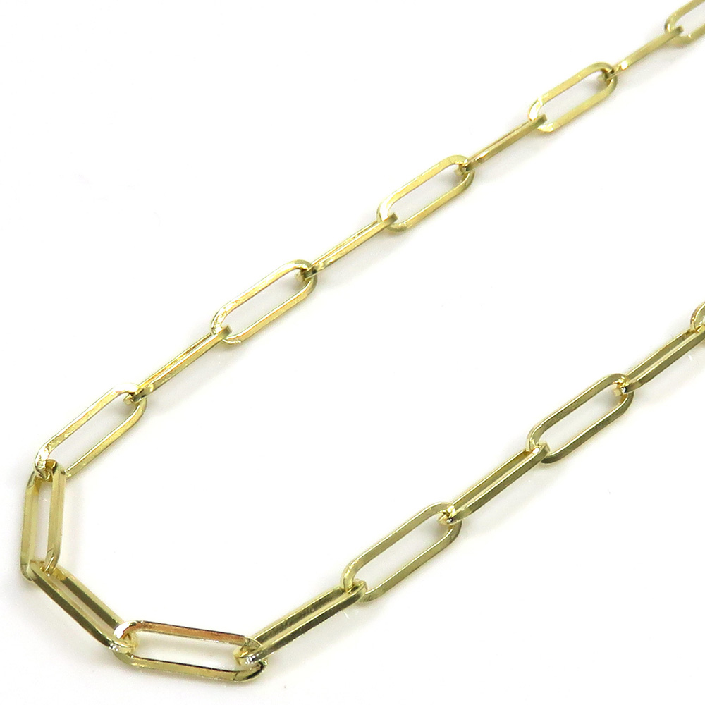 10k yellow gold solid paper clip chain 16-22 inch 3mm
