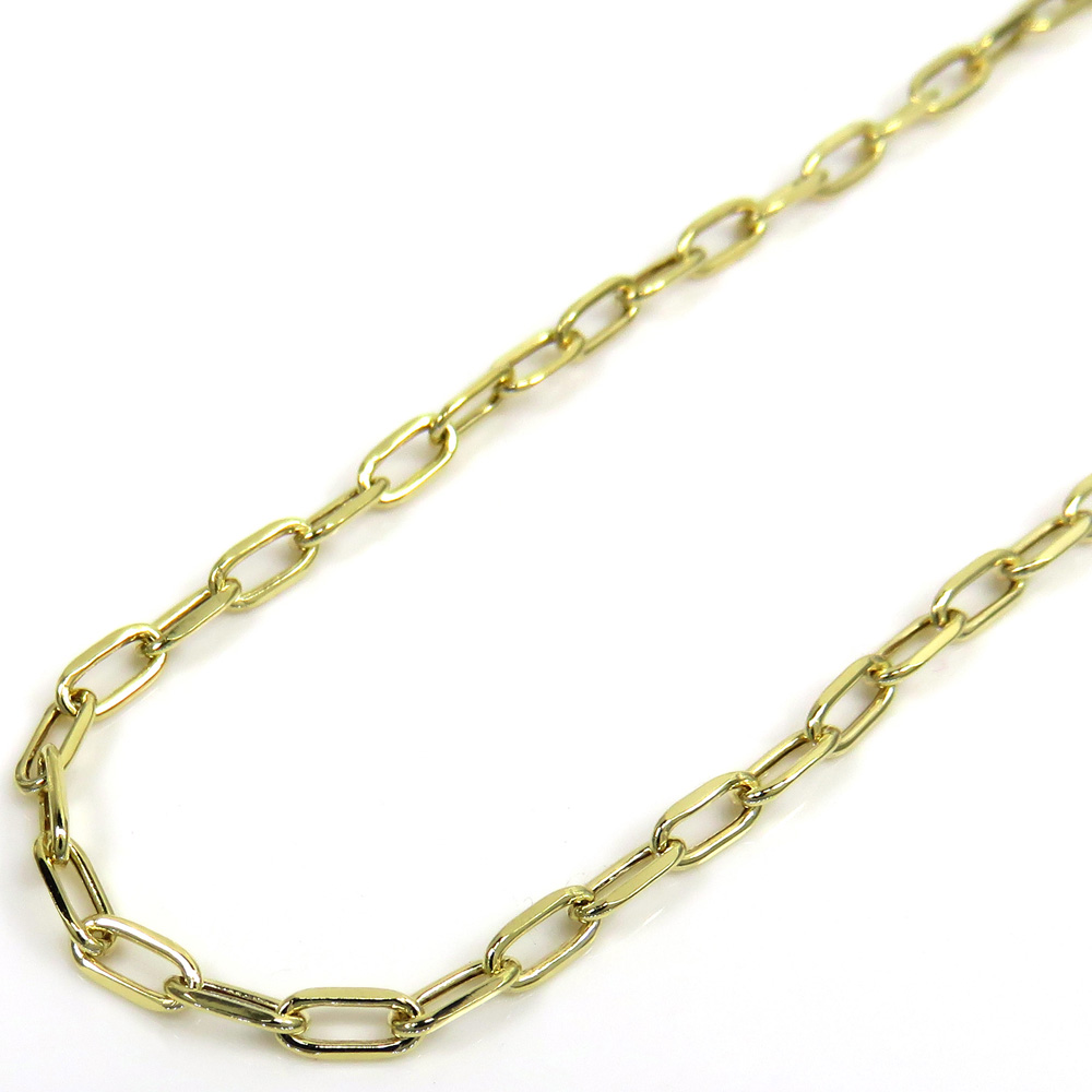10k yellow gold skinny hollow paper clip chain 16-22 inch 2.20mm 