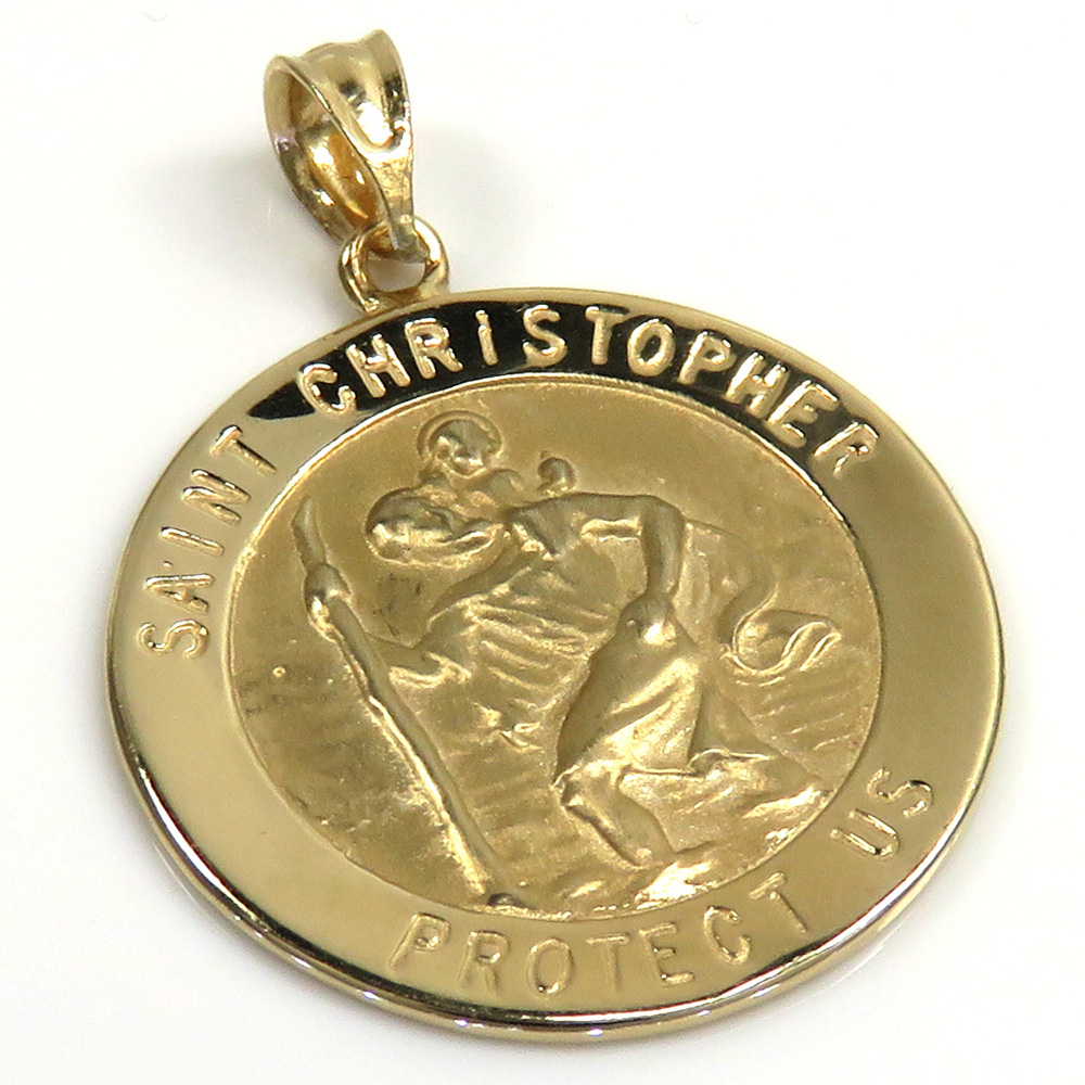 14k yellow gold small saint christopher protect us coin pendant 