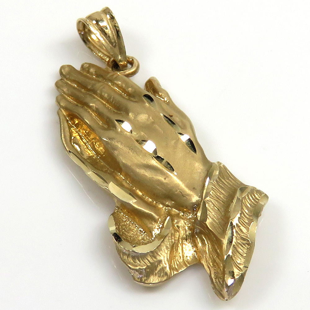 14k Yellow Gold Solid Small Praying Hands Pendant