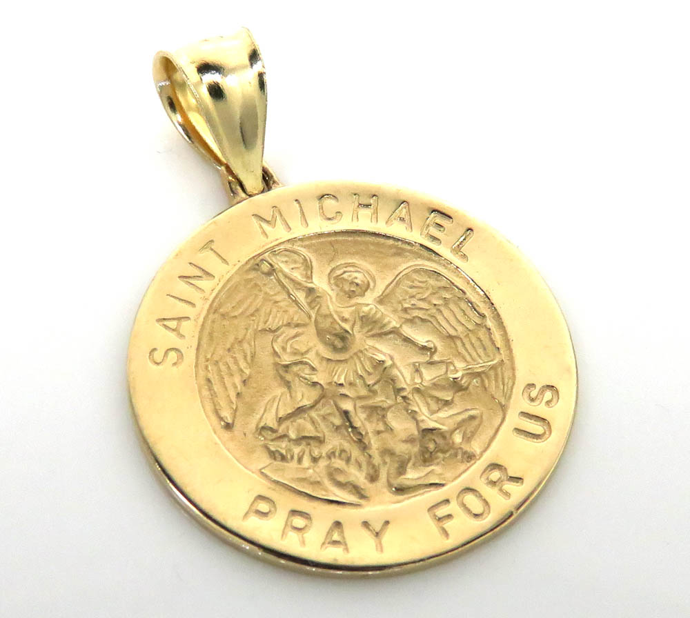 14k yellow gold small saint michael pray for us coin pendant 