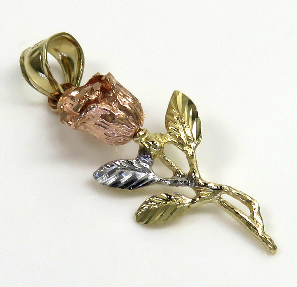 14k Yellow Gold Small Three Tone Rose Flower Pendant
