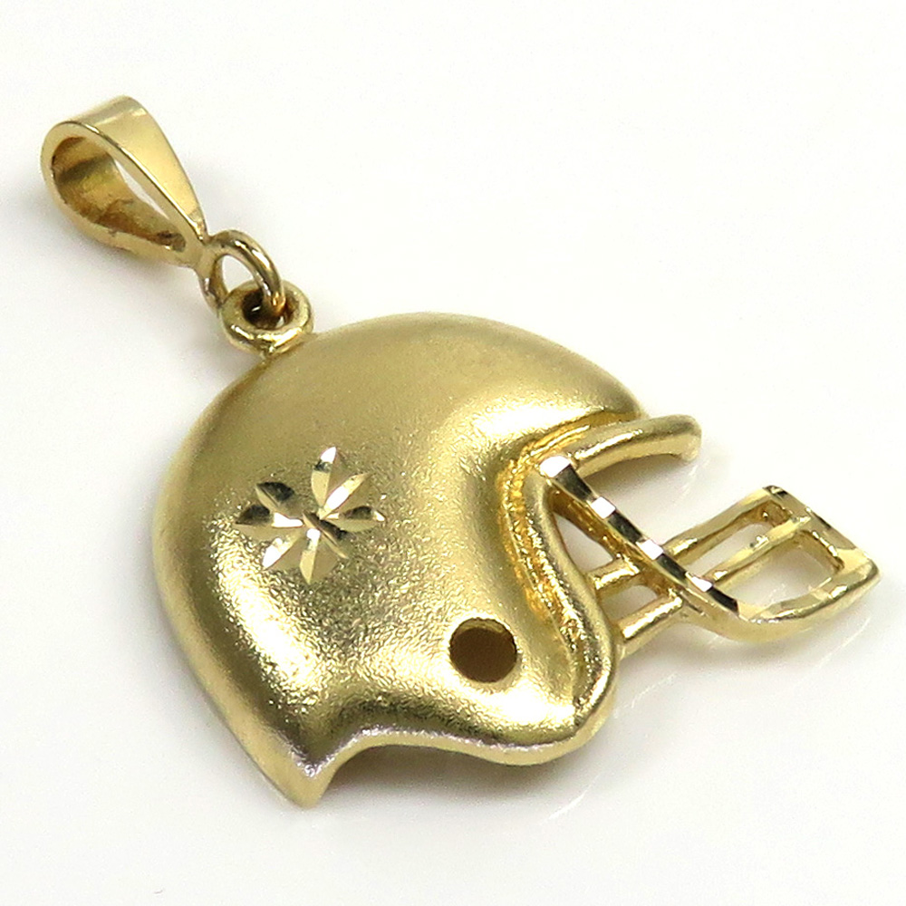 14k yellow gold solid diamond cut foot-ball helmet pendant 