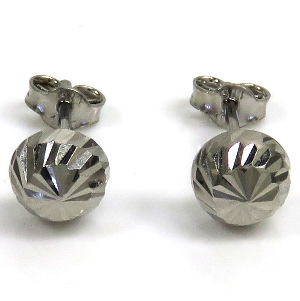 10k white gold diamond cut 6mm sphere earrings 