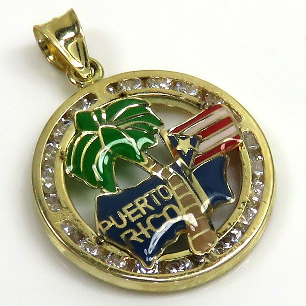 10k yellow gold mini cz puerto rico pendant 0.50ct 
