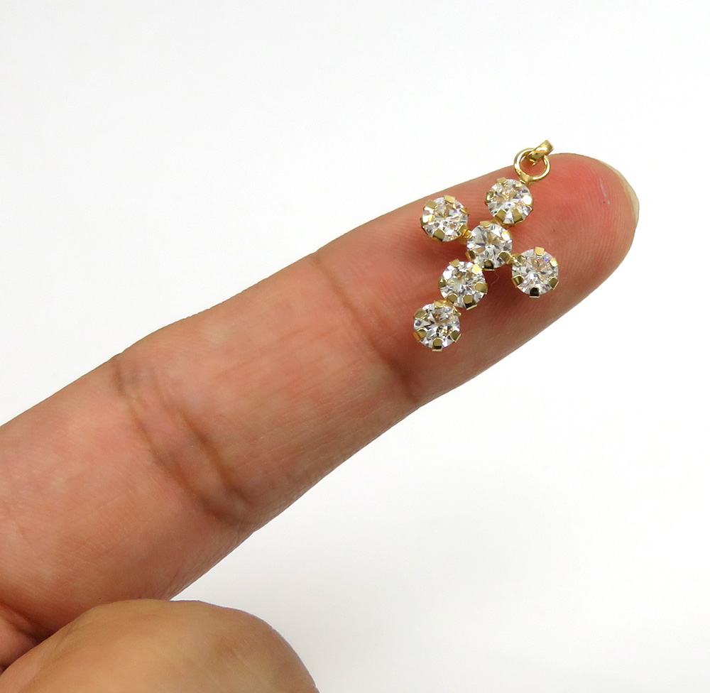 14k yellow gold mini cz cross pendant 1.50ct